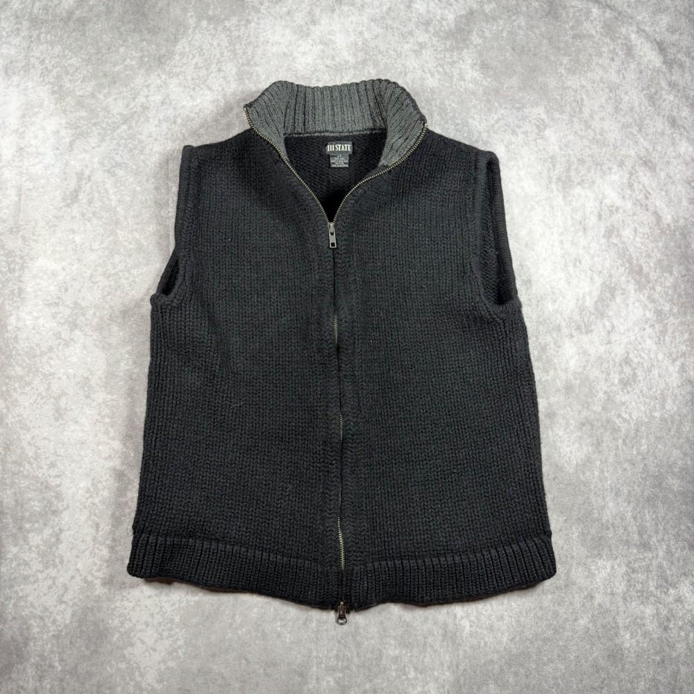 111 State Mens Wool Knit Vest Full Zip Mock Neck Black Size LT Large Tall